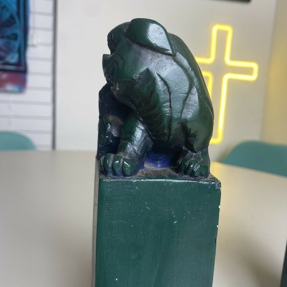 Vintage Pair Foo Dog Guardian Lion Dragon Figurines Statues 7.25” Dark Green - Picture 7 of 8